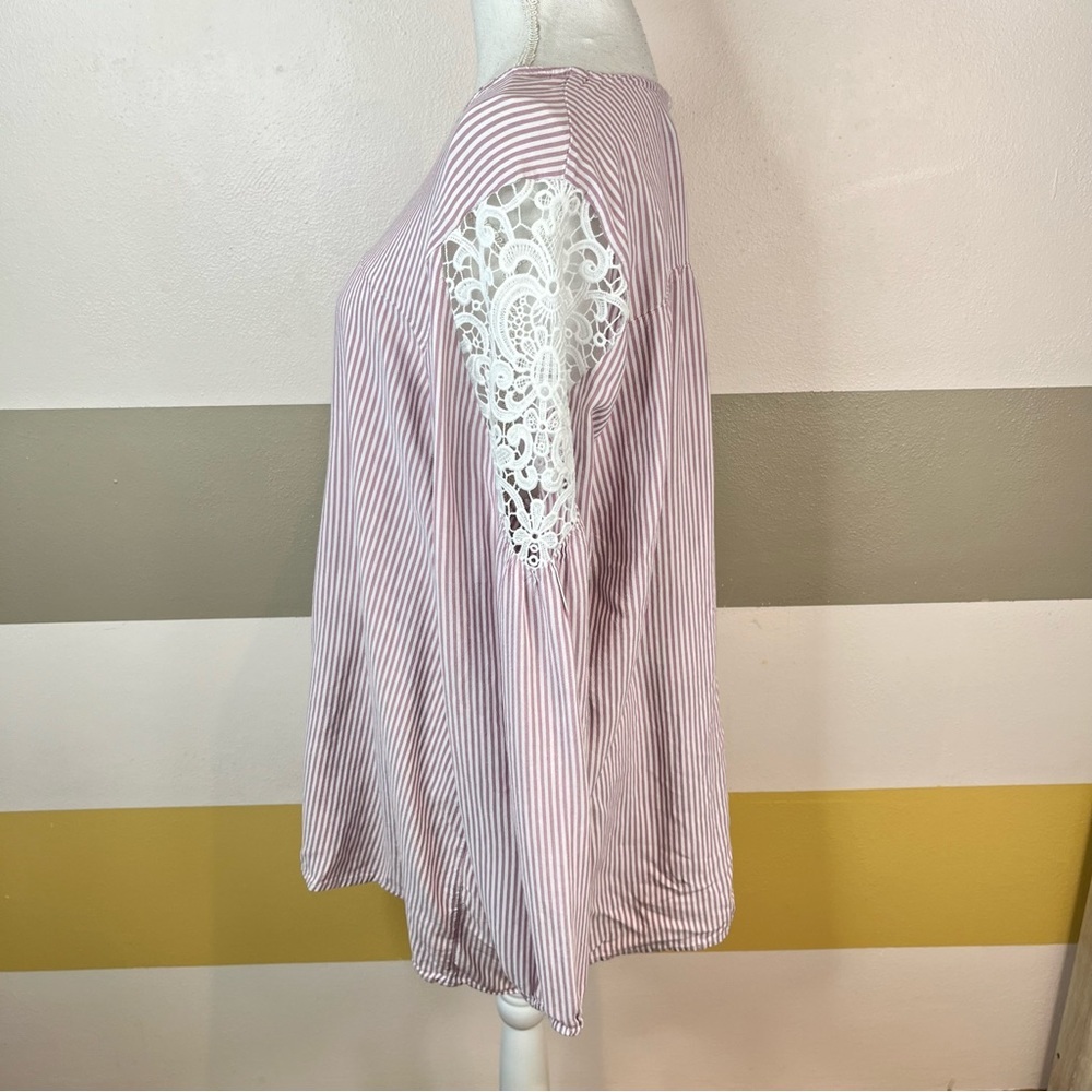 2/$25 Lane Bryant Pink Stripes Floral Lace Business Feminine Casual Blouse 22/24 - Picture 11 of 13
